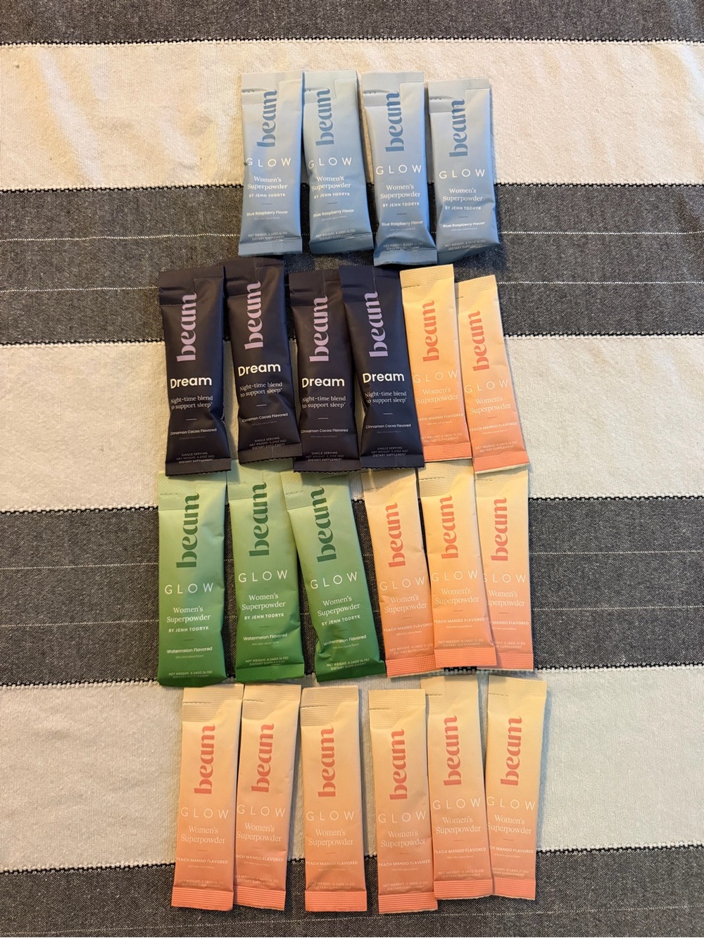 Glow & Dream Women's Skincare Sachet Collection - Peach, Blue, Green, Black